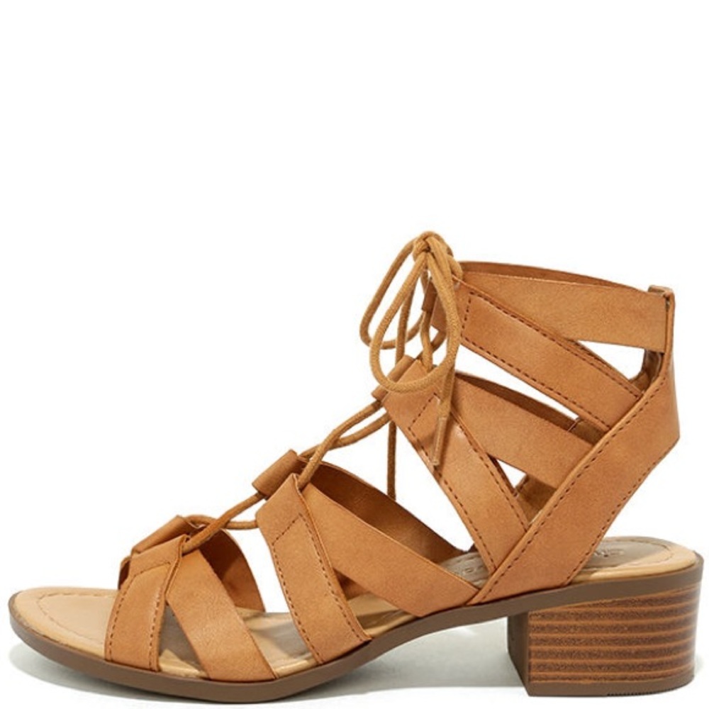 Lulu’s Arielle Tan Lace-Up Sandals Size 8.5